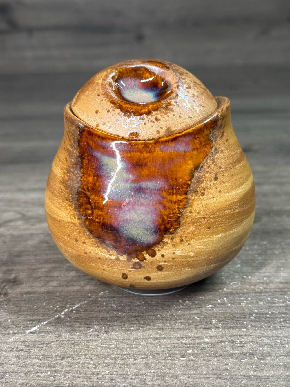 (1) Sango SPLASH Brown Drip Glaze Rustic Sugar Bowl #4951 Stoneware